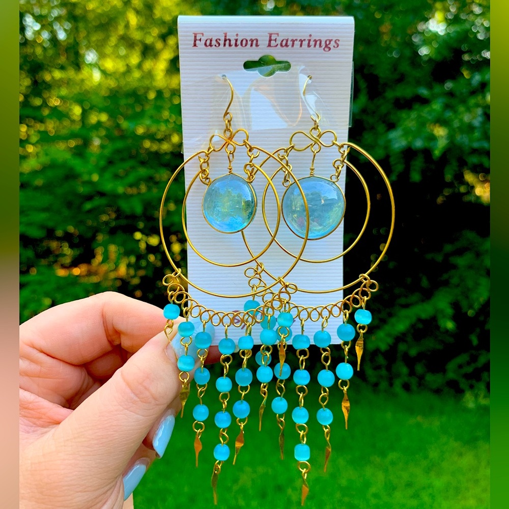 NWT Beaded Fringe Hoop Earrings